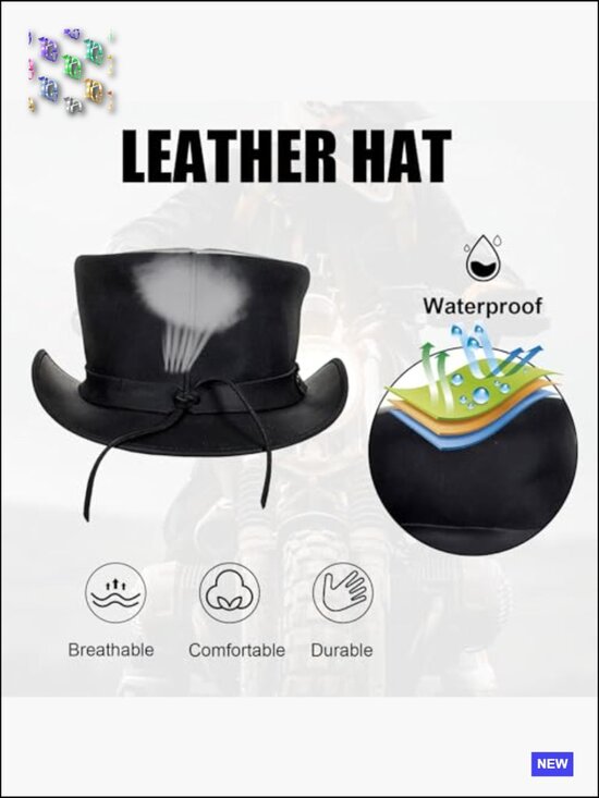 Genuine Leather Top Hat Steampunk Goth Cowboy Style Unisex Adult One Size main image 6